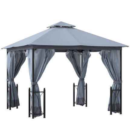 Outdoor Patio Gazebo, 13' x 11' with Vented Canopy, Curtains and Netting