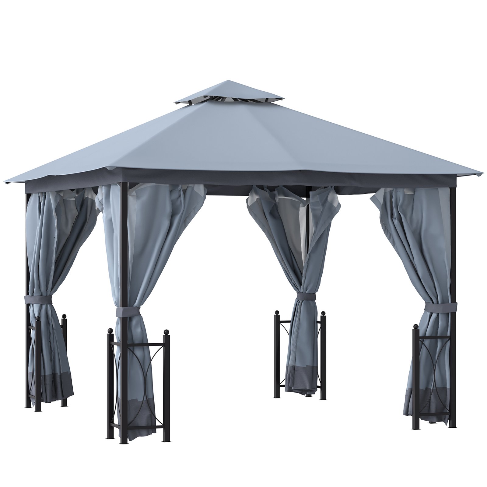 Aal98a18447f5f10a.jpg 13x11 Gazebo with Sides, with Curtains, Removable Netting, Double Vented Roof, 8 Drainage holes, Aluminum Frame and Hooks, for Garden, Backyard, Patio, Gray - Image 1