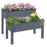 34"x34"x28" Raised Garden Bed 2-Tier Wooden Planter Box for Backyard, Patio to Grow Vegetables, Herbs and Flowers, Gray