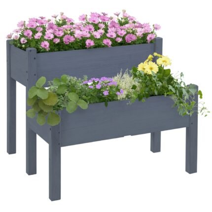 34"x34"x28" Raised Garden Bed 2-Tier Wooden Planter Box