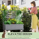 Elevated Wood Planter with Trellis for Climbing Plants, Raised Garden Bed with Legs and Drainage Holes, Gray - Image 7
