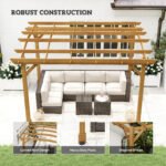 10' x 12' Wood Pergola, Outdoor Gazebo Grape Trellis with Arched Roof for Climbing Plant Support, Dark Brown - Image 6