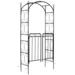 84" Garden Arch Arbor with Gate, Metal Arch Trellis, Garden Archway for Climbing Vines, Wedding Ceremony Decoration, Flourishes & Arrow Tips, Black