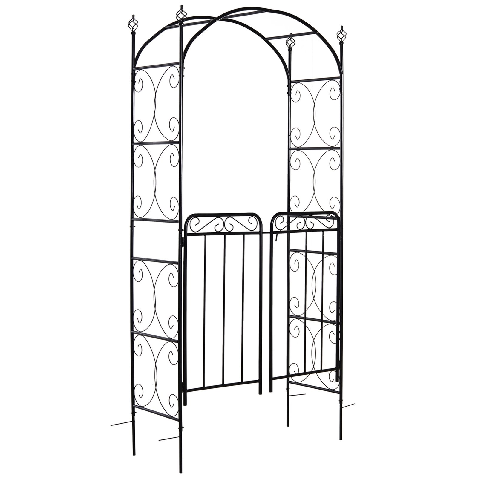 AjB85c1949530ec06.jpg 84" Garden Arch Arbor with Gate, Metal Arch Trellis, Garden Archway for Climbing Vines, Wedding Ceremony Decoration, Flourishes & Arrow Tips, Black - Image 1