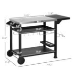3-Shelf Outdoor Grill Cart Table with Foldable Side Table, Stainless Steel Pizza Oven Stand on Wheels, Black - Image 3