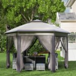 13' x 13' Pop Up Gazebo Hexagonal Canopy Shelter with 6 Zippered Mesh Netting for Patio Backyard Garden Wedding Party - Image 7