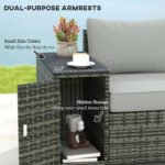 3 Seater Wicker Outdoor Couch Patio Sofa with Storage, Thickened Cushions and Wide Armrests for Porch Yard, Gray - Image 5