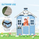 Wooden Playhouse for Kids Outdoor with Flower Pot Holders, Door, Windows, Service Stations for 3-7 Years, Blue - Image 5