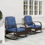 3 Piece Wicker Patio Furniture Set, Outdoor PE Rattan Rocking Chairs with Coffee Table, Cushions for Porch, Brown - Image 8