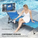Folding Outdoor Chaise Lounge Chair Tanning Chair with 5-Level Adjustable Back, Side Table, Pillow, Pocket, Blue - Image 6