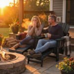 Folding Adirondack Chair Set of 2, HDPE Fire Pit Chair with Retractable Ottoman and Cup Holder, Black - Image 2