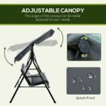 3-Seat Outdoor Patio Swing Chair w/ Cushion, Steel Frame Stand, Adjustable Tilt Canopy for Patio, Garden, Gray - Image 5