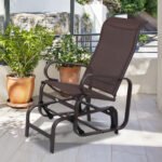 1-Person Outdoor Glider Swing, Single Rocker, Ergonomic Head Support, with Lightweight Metal & Mesh Construction, Supports Up to 352 lbs., for Backyard, Garden, Porch, Brown - Image 2