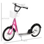 Youth Scooter, Kick Scooter with Adjustable Handlebars, Double Brakes, 16" Inflatable Rubber Tires, Basket, Cupholder - Image 3