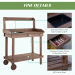 36'' Wooden Potting Bench Work Table with 2 Removable Wheels, Sink, Drawer & Large Storage Spaces, Brown - Image 5