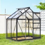 Polycarbonate Greenhouse, Heavy Duty Outdoor Aluminum Walk-in Green House Kit Vent Door, 6.2'x4.3'x6.6' Gray - Image 3