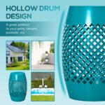 12" Steel Outdoor Side Table, Round Hollow Drum Patio End Table, Accent Table for Indoor and Outdoor, Blue - Image 4