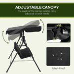 3-Seat Outdoor Patio Swing Chair w/ Cushion, Steel Frame Stand, Adjustable Tilt Canopy for Patio, Garden, Black - Image 4