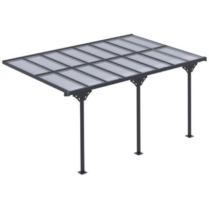14.5' x 10' Aluminum Polycarbonate Pergola - UV Blocking for Outdoor Wall-Mounted Use, Family Shade, Gray