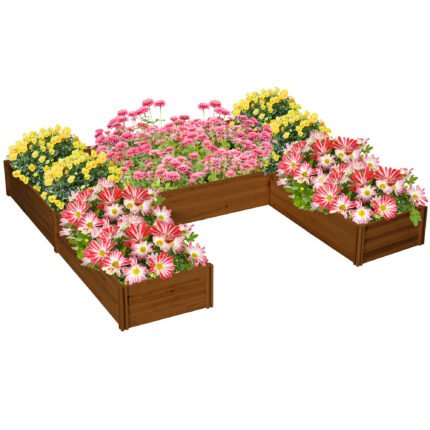 Raised Garden Bed with Set of 5 Wooden Box Planters
