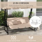 Free Standing Swing Bench, Porch Swing with Stand, Adjustable Canopy, Cushion and Pillows, Ecru - Image 4