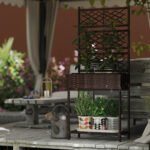 Outdoor Wicker Planter with Trellis for Climbing Plants, Freestanding Rattan Garden Box with Storage Shelf, Brown - Image 8