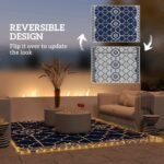 Reversible Outdoor Rug Carpet with LED Lights, 12' x 9' PP Straw Rug with Carry Bag and Ground Stakes - Image 5