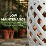 13" x 18" Ceramic Garden Stool with Woven Lattice Design & Glazed Strong Materials Decorative Outdoor Stool, White - Image 4