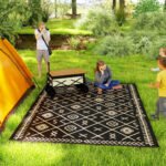 Reversible Outdoor Rug, Waterproof Plastic Straw with Carry Bag, 9' x 12', Black & Beige Rhombus - Image 2