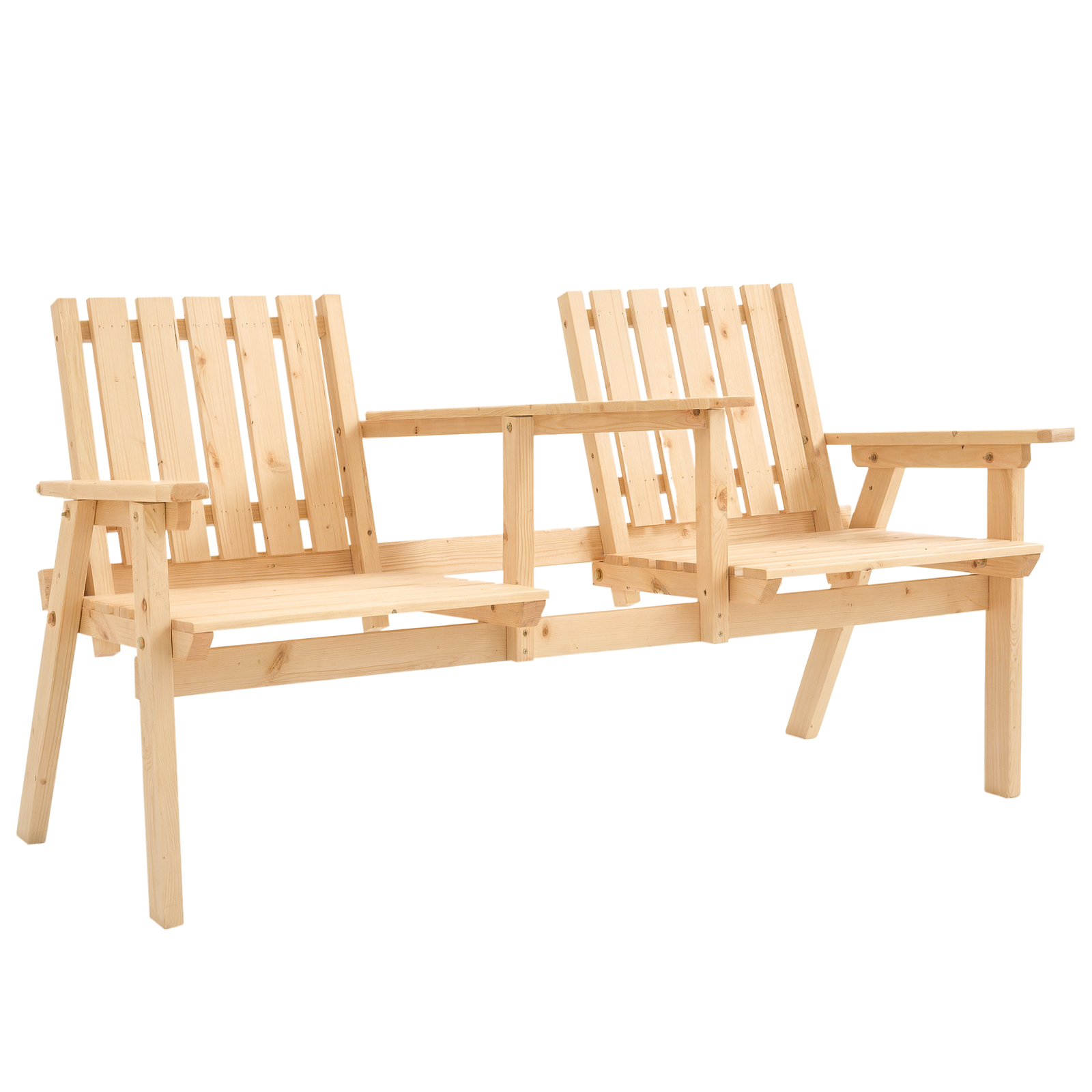 B7C51b19782d06c20.png Patio Bench, Garden Bench with Middle Table and Umbrella Hole, Wooden Outdoor Bench for Patio, Porch, Poolside, Balcony, Natural - Image 1