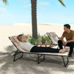 Folding Chaise Lounge Pool Chair with 4-Position Reclining Back, Pillow, Breathable Mesh & Bungee Seat, Rainbow Striped - Image 2