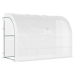 10' x 5' x 7' Outdoor Walk-In Greenhouse, Plant Nursery with Zippered Doors, PE Cover and 3 Wire Shelves, White