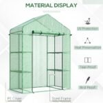 56" x 29" x 77" Walk-in Greenhouse, Garden Hot House with 3 Tier Shleves, Roll-Up Door and PE Cover, Green - Image 4