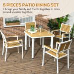 5pc Patio Table and Chairs Set, Aluminum Patio Dining Set w/ HDPE Materials, Umbrella Hole, Yellow - Image 4