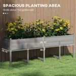 Wooden Raised Garden Bed, Large Elevated Planter Box with Legs, Bed Liner and Drain Holes, 7.4' x 1.8' x 2.6', Gray - Image 4