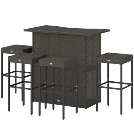 5 Piece Rattan Wicker Bar Set with High Top Outdoor Table and Chairs