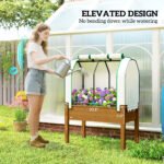 Raised Garden Bed with PE Greenhouse Cover Outdoor Planter Box for Herbs and Vegetables, 35 x 22 x 47 inch, Brown - Image 6