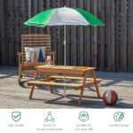 Kids 3 in 1 Sand and Water Table, Wooden Outdoor Convertible Picnic Table with Umbrella and Storage Inside, Bench Backyard Furniture for Garden, Patio, or Balcony - Image 4