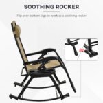 2 Outdoor Rocking Chairs Foldable Reclining Zero Gravity Lounge Rockers w/ Pillow Cup & Phone Holder, Beige - Image 8