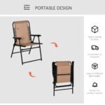 Patio Folding Chair, Outdoor Bungee Sling Chair w/ Armrests, Portable Lawn Chair for Camping, Garden, Beige - Image 4