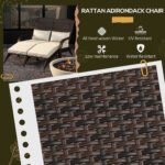 2 Person Patio Wicker Adirondack Chair, High-Back Fire Pit Chair with Cushions, Cream White - Image 4