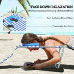 Tanning Chair with Face Hole, 5-Level Adjustable Outdoor Chaise Lounge Chair with Pillow for Beach, Pool, Blue Stripes - Image 5