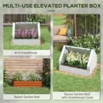 Raised Garden Bed, Outdoor Metal Planter Box with Mini Greenhouse, White and Brown - Image 4