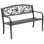 50" Vintage Bird Pattern Garden Cast Iron Patio Bench - Brown