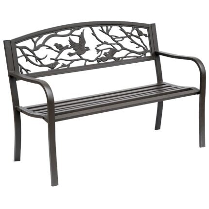 50" Vintage Bird Pattern Garden Cast Iron Patio Bench - Brown