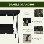 3-Seat Outdoor Patio Swing Chair w/ Cushion, Steel Frame Stand, Adjustable Tilt Canopy for Patio, Garden, Black - Image 5