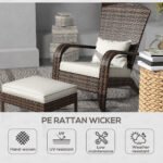 Wicker Adirondack Chair Fire Pit Chair w/ Ottoman & Cushions, White - Image 4