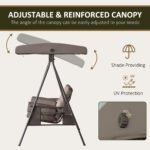 3-Seat Patio Swing Chair, Outdoor Porch Swing Glider with Adjustable Canopy, Removable Cushion, Pillows and Side Trays, for Garden, Poolside, Backyard, Brown - Image 4