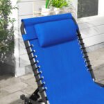 2 Folding Chaise Lounge Pool Chairs with 4-Position Reclining Back, Pillow, Breathable Mesh & Bungee Seat, Blue - Image 8