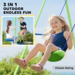 Metal Swing Set with Glider, Two Swing Seats and Adjustable Height, Outdoor Heavy Duty A-Frame Suitable for Playground, Backyard, Green - Image 4